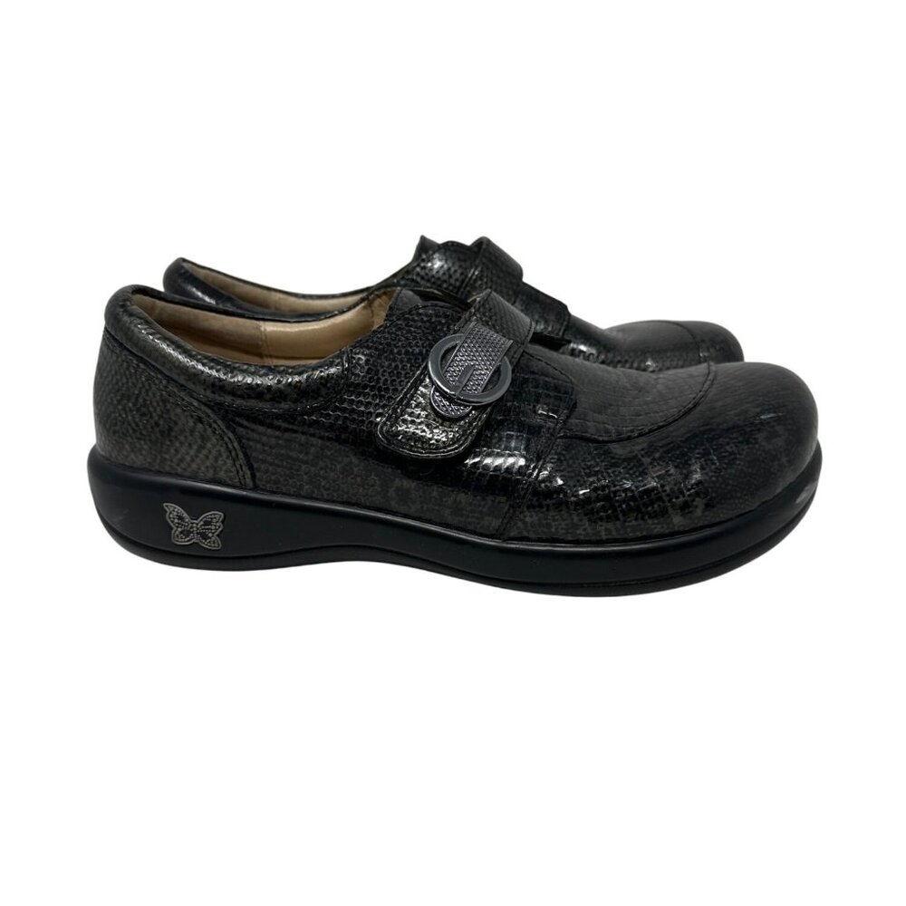 Alegria Womens Black Snake Embossed Leather Slip-On Loafers Size 39 US 9